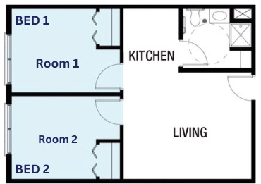 2 Bedroom, 1 Bath Apartment